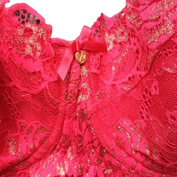 CACIQUE Plus Size Teddy Underwire Red Lace Nightie Babydoll Lingerie 42DDD NWOT - Picture 5 of 12